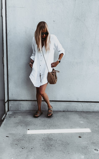 Oversized Sicily WHITE linen beach shirt dress with pockets *new* *relaxed fit*