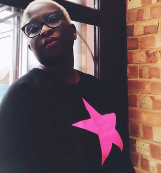Neon pink star jet black sweatshirt *now half price*
