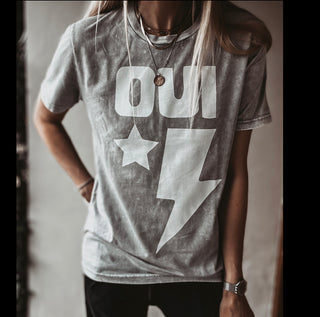 OUI light vintage grey star & strike tee *boyfriend fit*