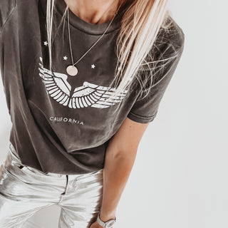 Vintage washed California wings & stars charcoal tee *boyfriend fit*
