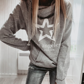 Grey & white LA star crossover neck hoody *boyfriend fit*