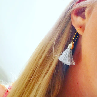 Silver tassel gold hoop earrings