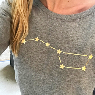 Metallic Gold Big Dipper on light grey sweat