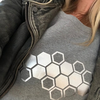 Metallic Silver Honeycomb on light grey sweat (M)