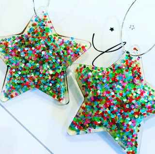 Multicolour glitter large star hoop earrings