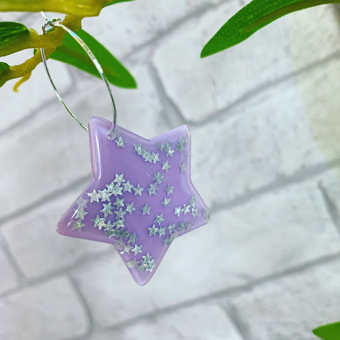 Purple glitter star earrings