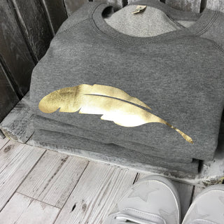 Metallic gold feather sweatshirt (M)