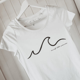 White SURF THE WAVES tee *fitted style*