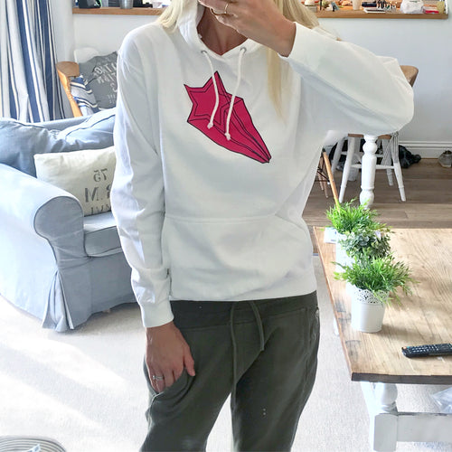 Pink shooting star on white hoody (m)