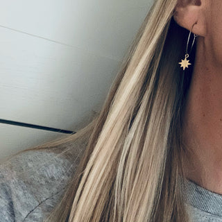 Gold north star silver hoop earrings