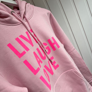Neon pink LIVE LAUGH LOVE hoody *boyfriend fit*