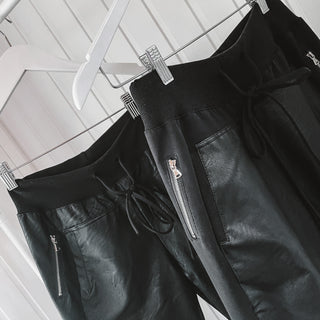 Black faux leather ULTIMATE joggers with cotton side panels