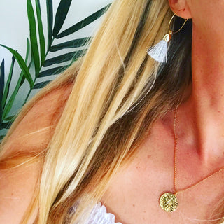 Silver tassel gold hoop earrings