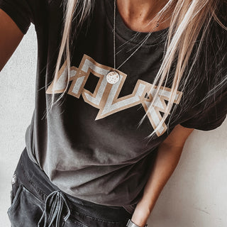 Silver & gold glitter LOVE  vintage black boyfriend tee *boyfriend fit*