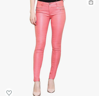 Skinny pink faux leather trousers - size 12