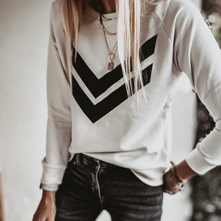 Vintage white sweatshirt with double black chevrons *relaxed style*