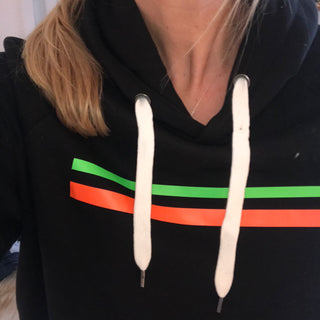 Neon orange & green stripe black hoody (large)