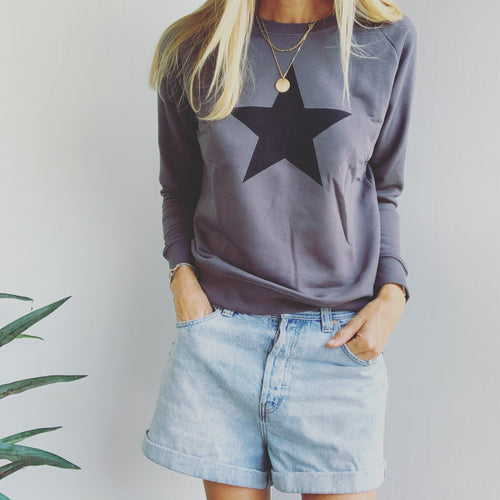 Black star on charcoal sweatshirt