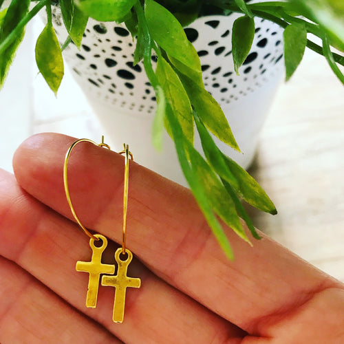 Gold cross gold hoop earrings