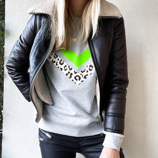 Neon green & leopard double chevron sweatshirt