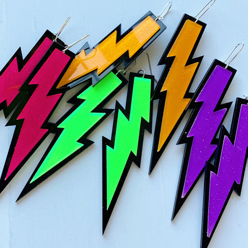 Large neon lilac lightning strike earrings! 💜💜