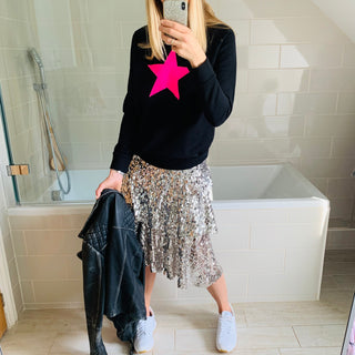 Neon pink star jet black sweatshirt *now half price*