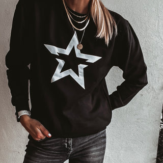 Black sweatshirt with a striking white star *boyfriend fit* *back in stock*