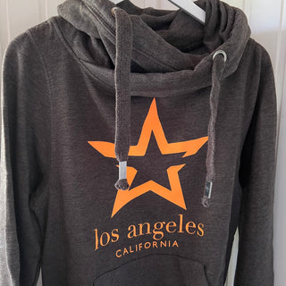 Charcoal & neon orange LA star crossover neck hoody *boyfriend fit* *new*