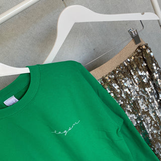 LAGOM on bright green sweatshirt
