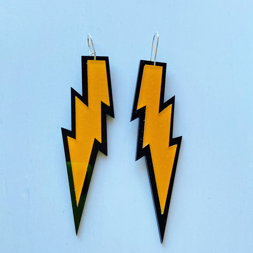 Large neon orange lightning strike earrings!