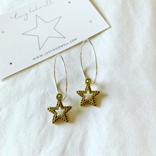 Gold studded star silver hoop earrings