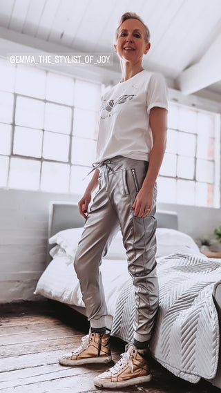 Full faux leather pewter SiLVER ULTIMATE joggers