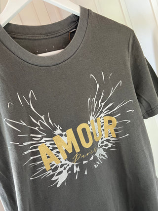 Vintage washed gold & silver AMOUR charcoal tee *boyfriend fit* *new*