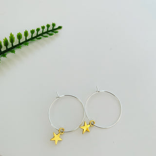 Gold star silver hoop earrings