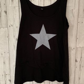 Silvery grey star on black vest top