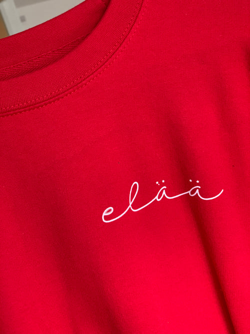 Red sweatshirt with white elaa (m, uk 12-14)