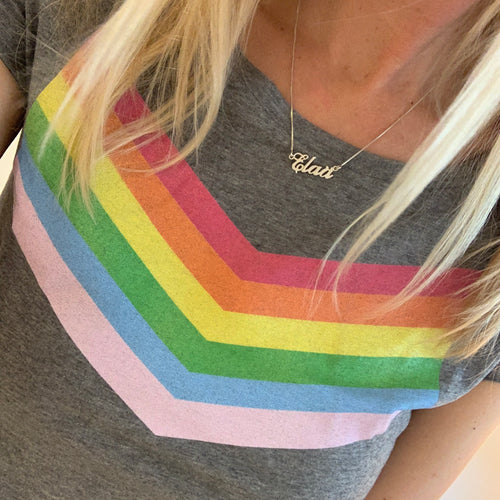 Rainbow chevron on grey tee (medium size 12)