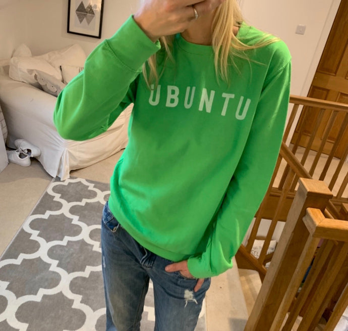 UBUNTU on neon green sweatshirt (size uk 12-14)