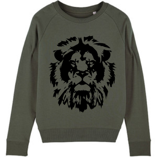 Black lion on khaki sweatshirt *unisex fit*