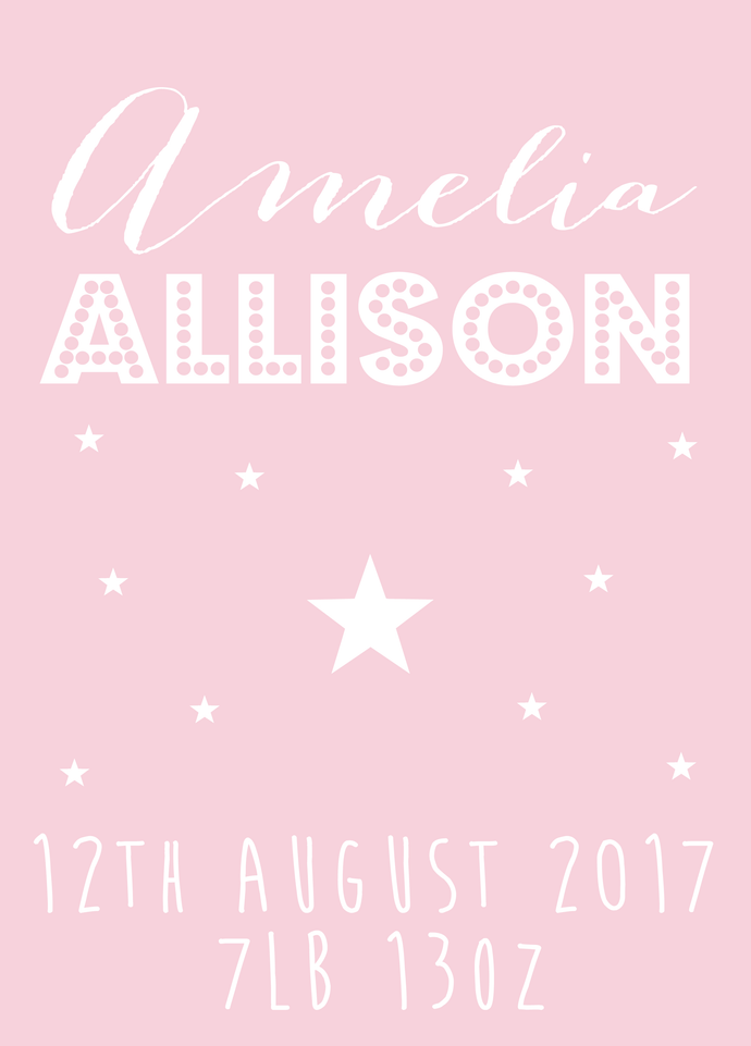 A4 print for new baby: Personalised