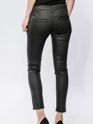 Brixton black faux leather jeans with asymmetric waist detail