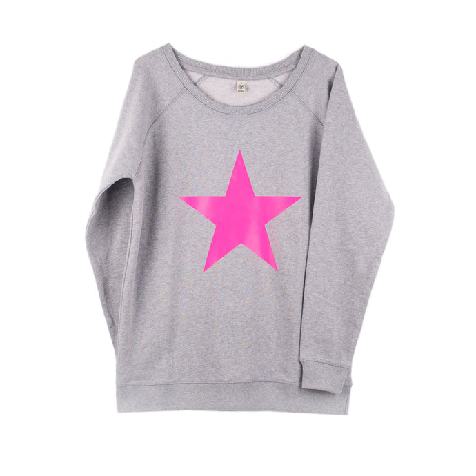 Neon pink star on light grey sweat